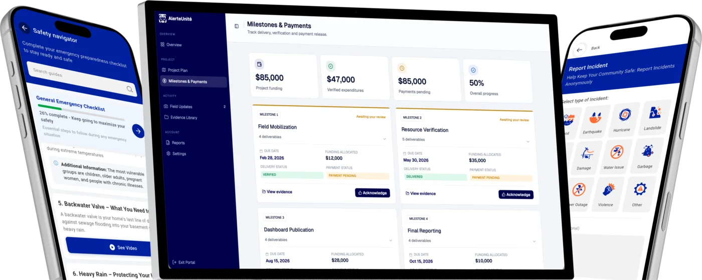 AlerteUnité mobile app and partner dashboard